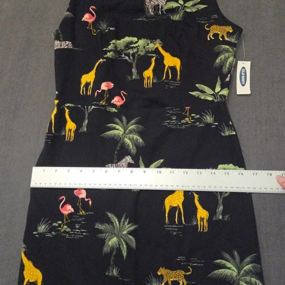 Old Navy Safari Animal Print Sheath Dress Womens S Black Giraffe Zebra Flamingo - Picture 5 of 10